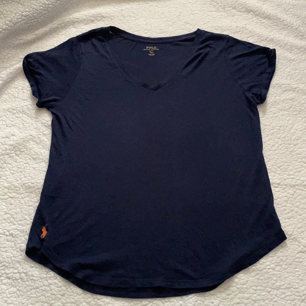 Navy Blue Polo Ralph Lauren Women’s V-Neck Tee Shirt